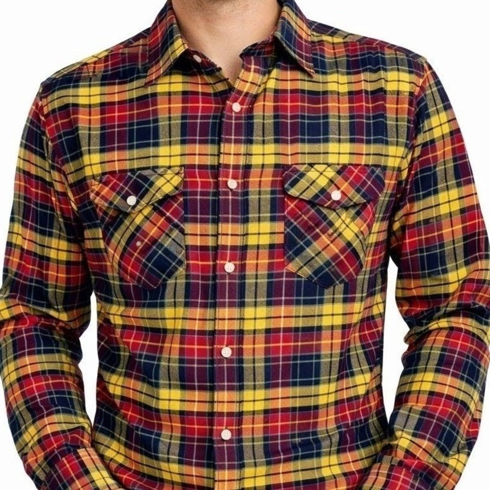Wrangler 20X Western‎ Shirt Men 16 M Plaid Button Down Yellow Blue Cotton Cowboy
